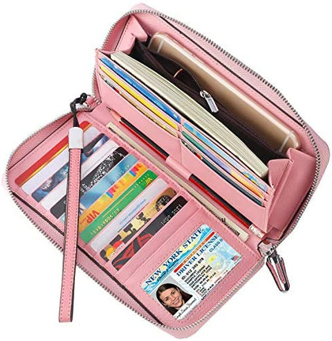 Lavemi Women's RFID Blocking Leather Zip Around Wallet Large Phone Holder Clutch Travel Purse Wristlet