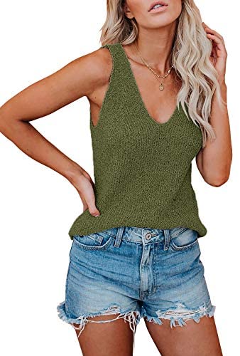 Ruanyu Womens Sexy V Neck Tank Tops Summer Knitted Sleeveless Lightweight Camisole Loose Fit Casual Shirts