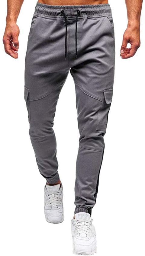 Men's Slim Leg Drawstring Elastic Waistband Pull On Casual Cargo Pants