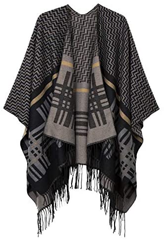 Women's Printed Tassel Open front Poncho Cape Wrap Shawl