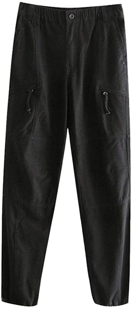 Men's Tapered Leg Elastic Waistband Button Zip Closure Outdoor Jogger Pants