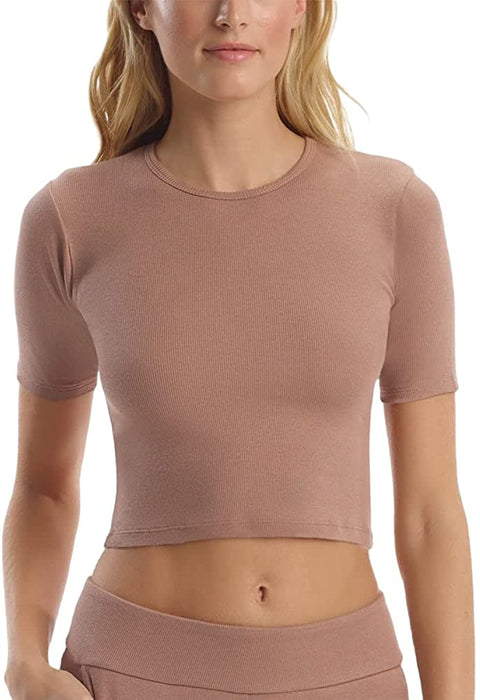 Women’s Short Sleeve Workout Crop Tops Classic Crewneck Fitted Yoga Running T Shirts