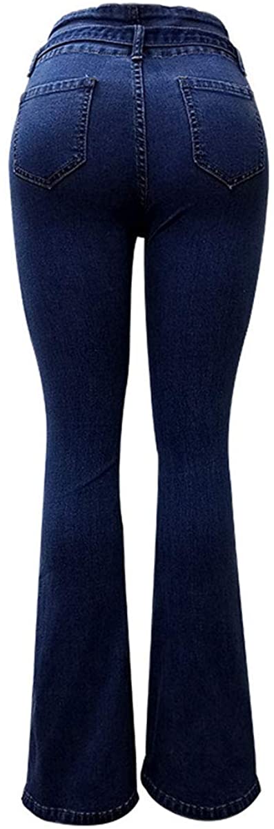 Women's Classic Bell Bottoms Bowknoted High Rise Flared Bottom Fashion Casual Long Denim Pants