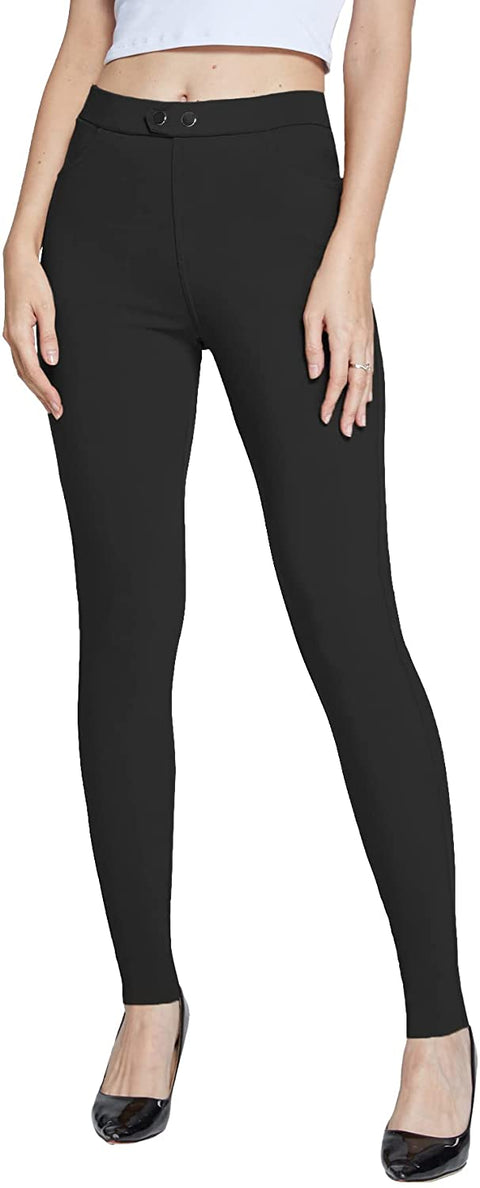 Women's Dress Pants Skinny Stretch Pull On Jeggings Pants Casual Work Office Business Leggings Slim with Pockets Black XL
