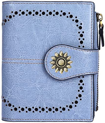 Lavemi Womens Leather Wallet RFID Blocking Small Bifold Compact Credit Card Case Purse for Women with ID Window Zipper Pocket