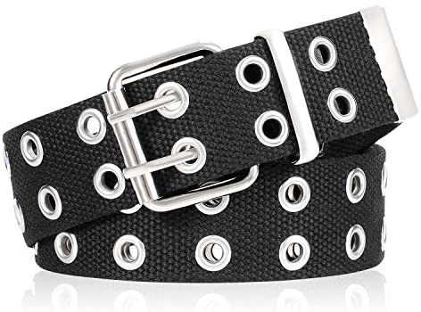 Double Grommet Canvas Web Belt for Women Men Punk Nylon Belt Jeans 2 Hole Belts Halloween