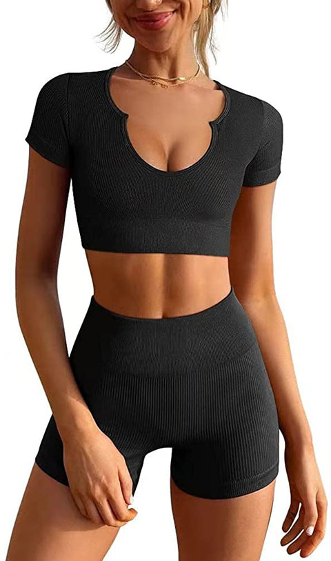 Women's  High Waist Sports Shorts Sets