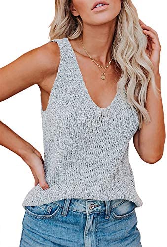 Ruanyu Womens Sexy V Neck Tank Tops Summer Knitted Sleeveless Lightweight Camisole Loose Fit Casual Shirts