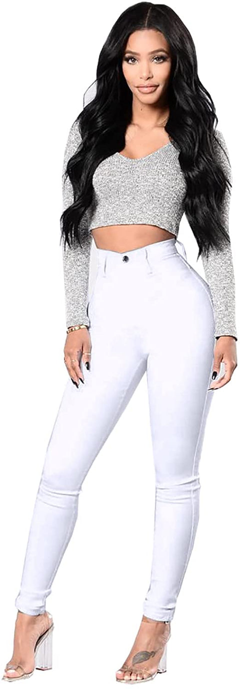 Women's High Waisted Booty Lifting Jeans Skinny Fit Casual Regular Denim Pants Solid Fashion Jeans Pants with Pockets