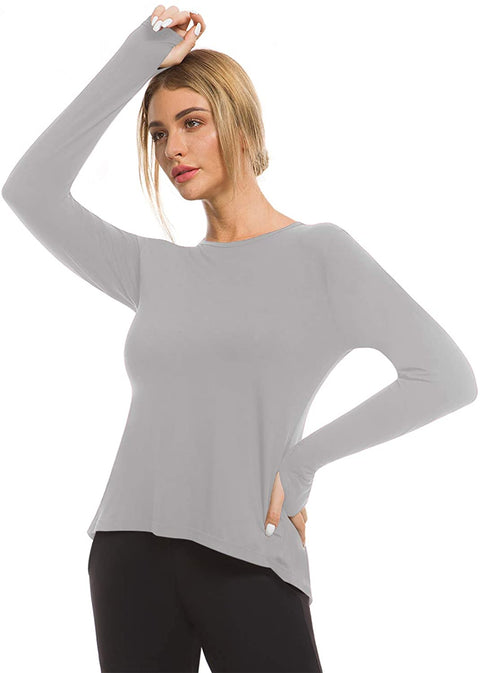 Women’s Long Sleeve Yoga Tops Mesh Open Back Workout Shirts Thumb Hole T Shirt