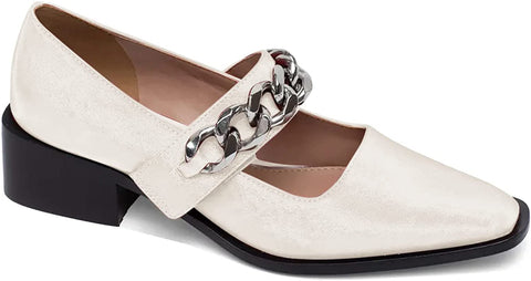Ruanyu Womens Chunky Block Heel Loafers Square Closed Toe Pumps Single Band Comfortable Shoes with Metal Chain