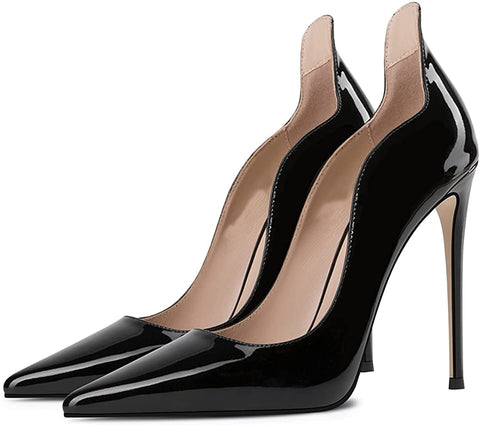 FSJ Women Pointed Toe High Heels Sexy Stiletto Pumps Slip On Faux Leather Rhinestone Heeled Sparkly Prom Wedding Dress Shoes Size 4-15 US