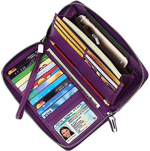 Lavemi Women's RFID Blocking Leather Zip Around Wallet Large Phone Holder Clutch Travel Purse Wristlet