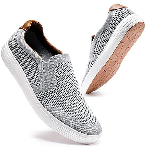 konhill Men's Slip on Fashion Sneaker - Classic Breathable Knit Loafers Skate Shoes