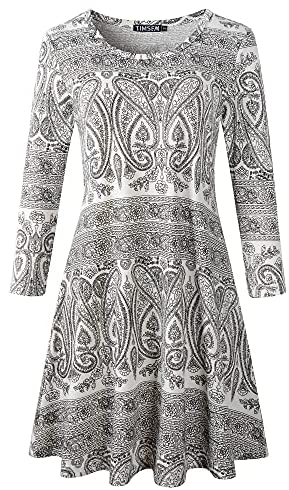 Luckco Women's Scoop Neck 3/4 Sleeve Floral Flare Casual Swing T-Shirt Dress