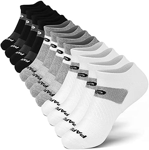 PAPLUS No Show Running Socks for Men (6 Pairs), Cushioned Athletic Ankle Socks with Arch Support