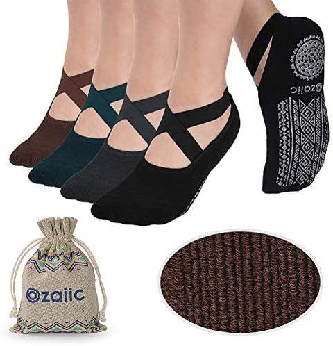 Ozaiic Yoga Socks for Women Non-Slip Grips & Straps, Ideal for Pilates, Pure Barre, Ballet, Dance, Barefoot Workout