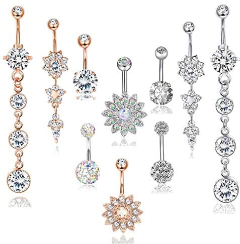 3-16 Pcs 14G Stainless Steel Dangle Belly Button Rings