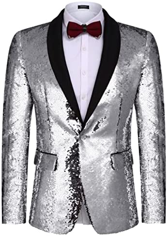 Men Shiny Sequin Blazer Tuxedo Party Dinner Prom One Button Suit Jacket