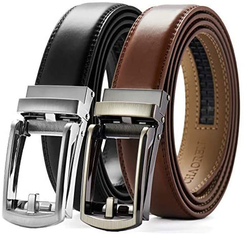 Click Belts for Men Comfort 2 Packs 1 1/4", CHAOREN Ratchet Dress Belt with Adjustable Slide Buckle, Trim to Fit in Gift Set