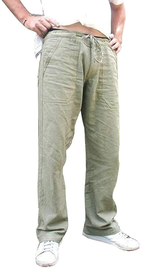 Men's Linen Casual Drawstrintg Elastic Waist Pants