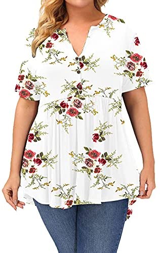 Plus Size Tunic Tops Women Floral Short Sleeve Top Summer Flowy Tunics