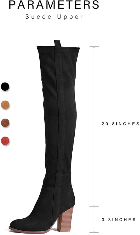 Tale Women's Suede Over The Knee Boots Pointed Toe Stack Block High Heel Comfot Winter Knee High Boots