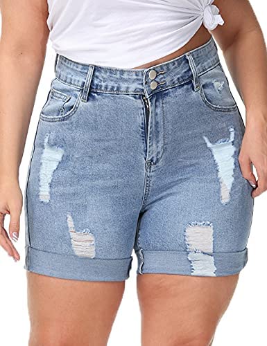 Plus Size Denim Shorts Women High Waisted Stretch Summer Jean Shorts