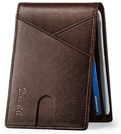 Zitahli Mens Slim Wallet with Bill Pockets RFID-blocking Leather Bifold Wallets
