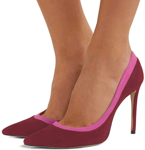 FSJ Women Elegent Pointed Toe Faux Suede Office Dorsay Pumps High Heels Slip on Dress Shoes Size 4-15 US