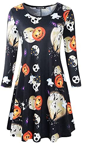 Luckco Women's Scoop Neck 3/4 Sleeve Floral Flare Casual Swing T-Shirt Dress