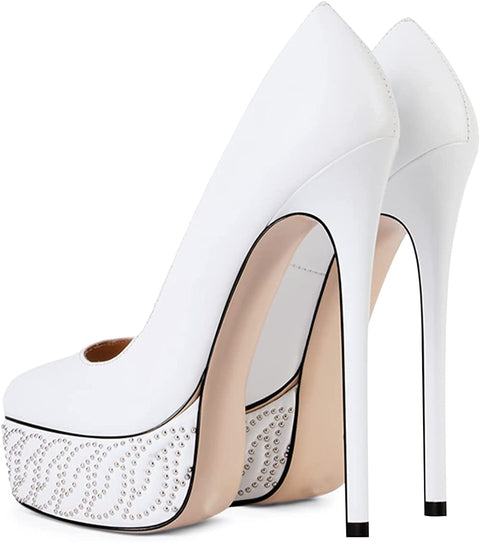 FSJ Women Peep Toe Rhinestones Platform Dress Pumps Sexy High Heels Slip On Heeled Sandals Stiletto Evening Party Shoes Size 4-15 US