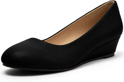 katliu Women Wedge Pumps Comfort Low Heel Pumps Shoes Classic Round Toe Dress Pumps