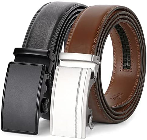 Men's Ratchet Belt for Dress 2Pack Slid Leather Belt with Automatic Click Buckle