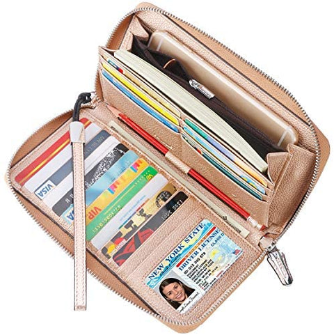 Lavemi Women's RFID Blocking Leather Zip Around Wallet Large Phone Holder Clutch Travel Purse Wristlet