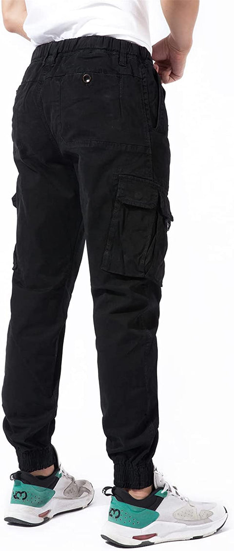 DGWZ Mens Elastic Waist Cargo Pants for Men Outdoor Hiking Relaxed Cotton Athletic Jogger Tapered Pants