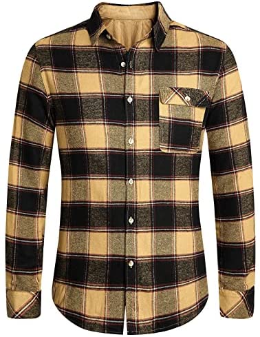 Men's Classic Plaid Button Down Shirts Long Sleeve Regular Fit Soft Casual Cotton Shirt Tops with Chest Pockets