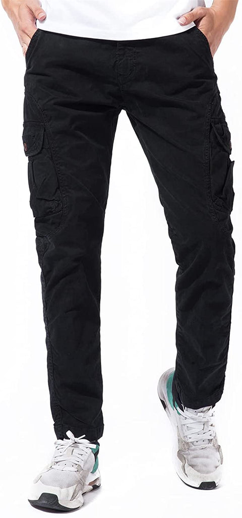 DGWZ Mens Casual Cargo Pants Straight Leg Chinos Cotton Slim Fit Work Pants for Men
