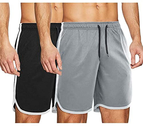 Men 7" Athletic Running Shorts Quick Dry Mesh Gym Workout Shorts 2 Pack