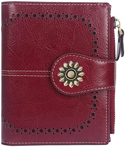 Lavemi Womens Leather Wallet RFID Blocking Small Bifold Compact Credit Card Case Purse for Women with ID Window Zipper Pocket