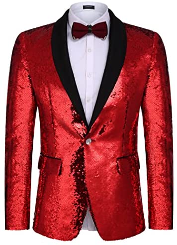 Men Shiny Sequin Blazer Tuxedo Party Dinner Prom One Button Suit Jacket