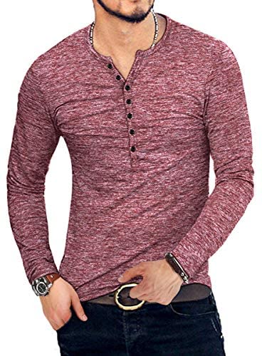 Mens Casual Slim Fit Basic Henley Short/Long Sleeve Fashion T-Shirt