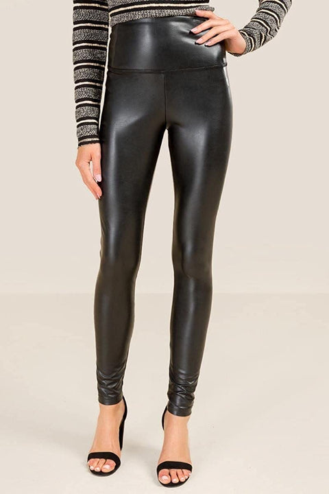 Ginasy Black Faux Leather Pants for Women High Waist Dressy Pleather Leggings