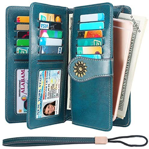 Lavemi Womens Large Capacity RFID Blocking Leather Wristlet Clutch Wallets Card Holder