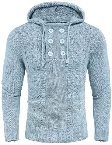 Men's Knitted Hoodies Pullover Casual Long Sleeve Turtleneck Sweaters