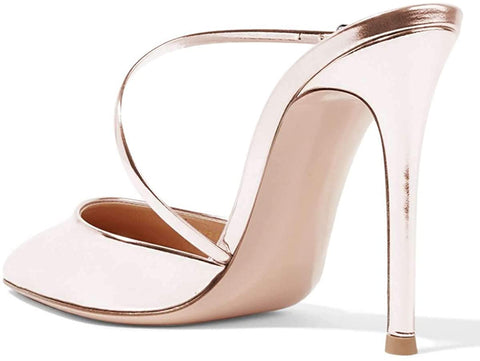 Women Chic Pointy Toe Mules Stiletto High Heels Sandals Strappy Slide Dress Party Wedding Shoes with Buckle Size 4-15 US