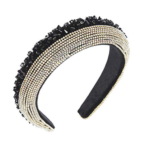 AWAYTR Velvet Padded Pearl Embellished Headband Large Padded Velvet Races Goth Wedding Headpiece for Women (black-1)
