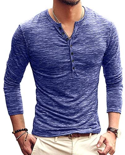 Mens Casual Slim Fit Basic Henley Short/Long Sleeve Fashion T-Shirt