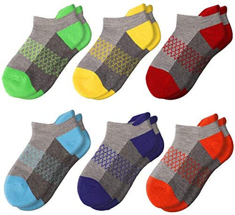 Boys Socks 6 Pairs Ankle Athletic Sock Half Cushioned Low Cut Socks for Toddler Little Big Kids