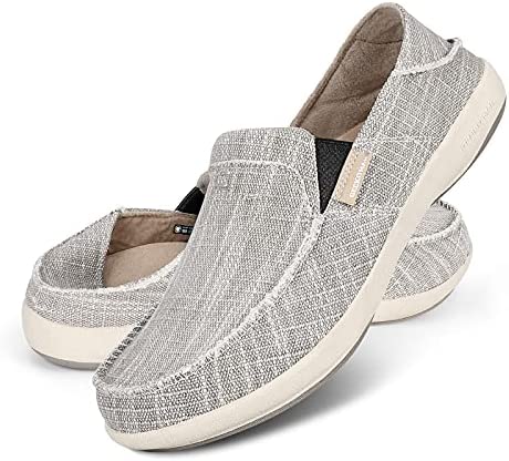 Slip On Shoes for Men, Plantar Fasciitis Canvas Loafer Shoes with Arch Support, Orthopedic Casual Non Slip Shoes with Rubber Sole